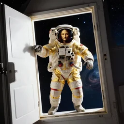 golden ratio, photo - realism, space astronaut opening door that shows space and time created by leonardo davinci with extra detail, epic.