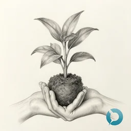 “ pencil drawing of a hand holding a plant, favicon ”