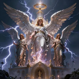 the angelic cathedral of elemental lightning 4 k, very detailed, beautiful, angels, digital art by sylvain sarrailh greg rutkowski and tony sart