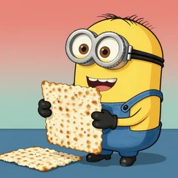 minions eating large pieces of matzah, colorful background, in the style of Utagawa Hiroshige