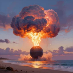 a nuclear bomb detonates beach surreal photography, sunrise, dramatic light, impressionist painting, colorful clouds, digital painting, artstation, simon stalenhag