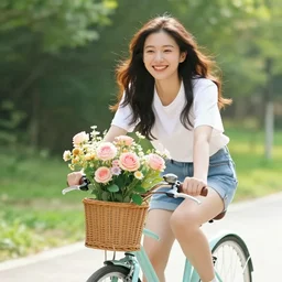 happy universe flowers android woman riding bike