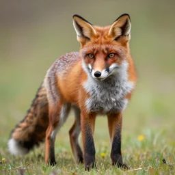 red fox, in a northface drip jacket, realistic