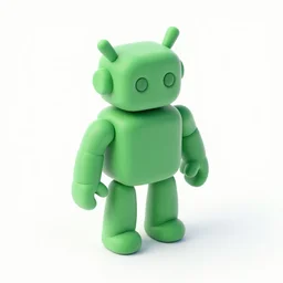 an icon of a robot rendered in matte green clay, 3D render, isometric perspective, white background