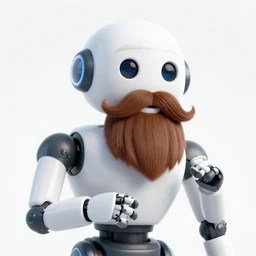 a robot with a long brown beard and large mustache, playing the banjo, standing next to a tree, digital art