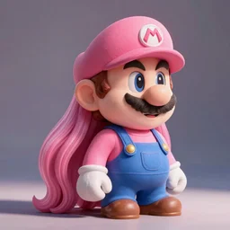 Super Mario with long pink hair