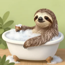 a fantasy artwork of a sloth having a bubble bath