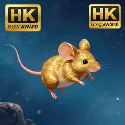 a golden mouse flying through space, Greg rutkowski award winning illustration, digital art, sci fi concept art, 4k, trending on artstation,
