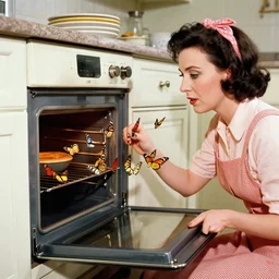 commercial of 1 9 5 0 s housewife opening an oven to reveal butterflies flying out, sylvia plath
