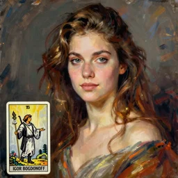 Igor Bogdonoff caricature in Thoth tarot deck, style of Lady Frieda Harris,