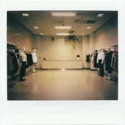 polaroid photograph of the inside of an empty blockbuster store, liminal space, lonely, mannequins, black mold, cinematic, 3 5 mm, raw, unedited, 4 k, hd, the fifth element