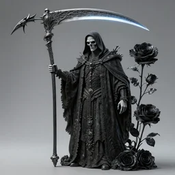 grim reaper : : scythe and black rose : : kodachrome : : 2 d : : 3 d : : ray tracing global illumination : : insanely detailed and intricate, hypermaximalist, elegant, ornate, hyper realistic, super detailed : : by ismail inceoglu : : by john constable