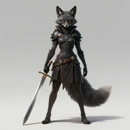 a full body + face character portrait of a female humanoid anthropomorphic black fox posing with a broadsword in the style of dark fantasy in the style of urban fantasy trending on artstation deviantart pinterest furaffinity detailed realistic hd 8 k high resolution
