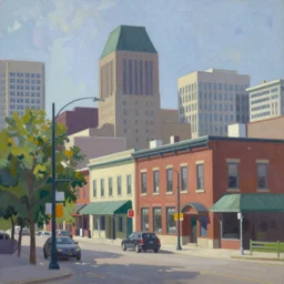 an edward hopper style painting of downtown winnipeg