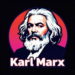 a campaign logo of karl marx in vivid colors, neon, vaporwave, style of shepherd fairey