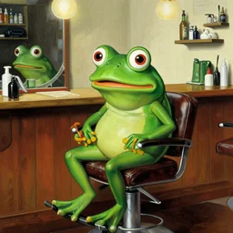 pepe the frog at the barbershop by norman rockwell