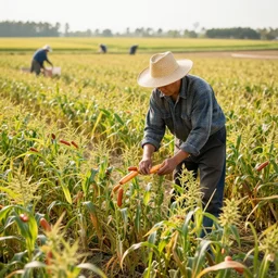 farmer harvesting hot dogs on his farm