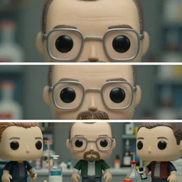 beautiful three point perspective film still of funko pop walter white meth lab scene in breaking bad, extreme closeup portrait in style of frontiers in miniature porcelain photography fashion medical lab seinen manga edition, miniature porcelain portrait, eye contact, tilt shift style scene background, soft lighting, kodak portra 4 0 0, 8 k, macro, cinematic style by emmanuel lubezki