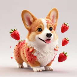 corgi made of strawberry : ornate, dynamic, particulate, intricate, elegant, highly detailed, centered, artstation, smooth, sharp focus, octane render