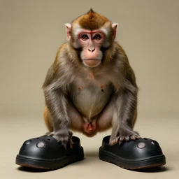 dslr photography of a monkey wearing 8 - wide shoes, nature photography, cinematic, studio portrait