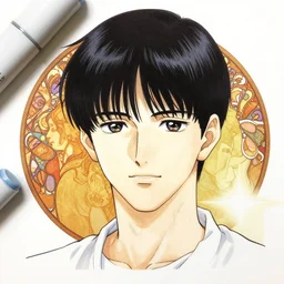 a copic maker manga portrait illustration by yoshiyuki sadamoto and alphons mucha of an anime girl highly detailed anime eyes wearing a tennis girl streetwear brief sporty, sleek, tech utility - chic trend. lots of zippers, pockets, synthetic materials, jumpsuits. by issey miyake and balenciaga 8 k