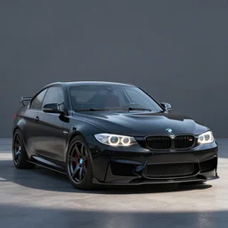 Black BMW with eyes by Dreamwork animations, cgsociety, 8k, detalied, high quality,