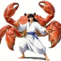 Jesus as anime character fighting a giant enemy crab