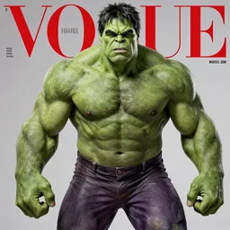 the hulk from marvel studio. studio photo in the 7 0's. vogue magazine cover with text. highly detailed