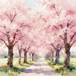 beautiful cherry trees, trending on artstation, masterpiece, watercolor