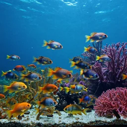 highly detailed wide angle profesional photo of colorful aquatic life under water, award winning photography, vibrant calm colors, art by greg rutsowski, concept art, 8 k detail post - processing