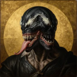 beautiful portrait of ribbed venom, concept art by hieronymus bosch, baroque painting, perfect composition, golden ratio, detailed octane render trending on artstation artgerm, 8 k artistic photography, volumetric cinematic perfect light, chiaroscuro, masterpiece, raphael, caravaggio, beksinski, rutkowski