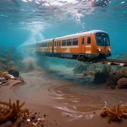 underwater train, river made of cocoa milk