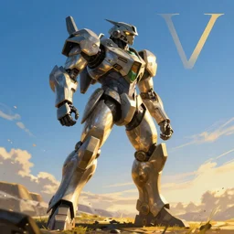 armored core v by liam wong ; outdoor, blue sky, golden time ; digital painting, dynamic contrast, photoreal, cinematic,