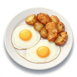 a delicious looking plate of steak and eggs, with perfectly seasoned potatoes and breakfast hash browns