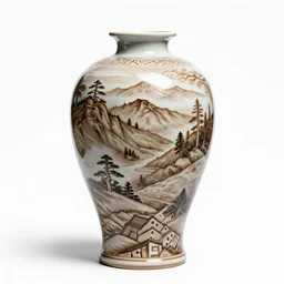 engraved ceramic vase, photorealistic, isolated on a pure white background, centered, entire object in frame, sharp focus, soft studio lighting