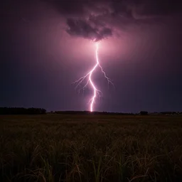 field, night, ((red lightning))