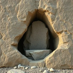 big rock solid stone with the emerging face of emma stone buried inside the stone rock, realistic