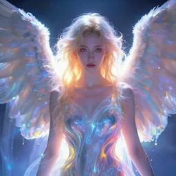 shoulder level close up ethereal portrait of a beautiful force of the good light seraphim male futuristic angel, volume lighting, concept art, by greg rutkowski!!, colorful, xray melting colors!!