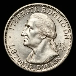 a photorealistic photograph of a 1787 Brasher Doubloon coin featuring George Washington's face. This 4K HD image is Trending on Artstation, featured on Behance, well-rendered, extra crisp, features intricate detail and the style of Unreal Engine.