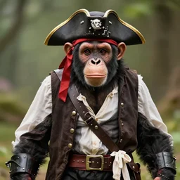perfectly centered photo, chimp wearing pirate costume, 8 k uhd, candid photography, accurate, highly detailed, unreal engine 5