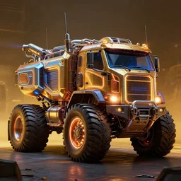 a extreme huge atompunk combat truck, luminescent, rule of thirds, golden ratio, ambient lighting, syd mead, greg rutkowski, wlop, artgerm, artstation, highly detailed masterpiece