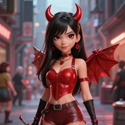 young woman jessica alba as a devil girl, octane render, anime, trending on artstation, unreal engine, volumetric lighting, concept art, monster high, pixar