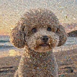 a closeup photorealistic photograph of a Snoop Dogg style bichon frise at the beach during sunset This 4K HD image is Trending on Artstation, featured on Behance, well-rendered, extra crisp, features intricate detail and the style of Unreal Engine.