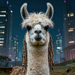 llama with dreadlocks, night city, by mandy jurgens, ernst haeckel, james jean