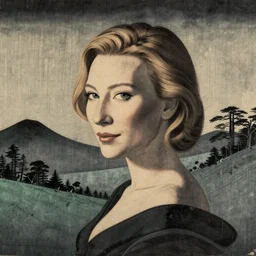 cate blanchett in the style of japanese wood print