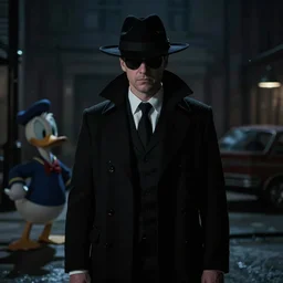 film noir starring darkwing duck ; detective ; crime ; dark serious mood