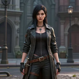 portrait of a stylish female plumber standing on a city street by tom bagshaw digital art realistic detailed trending on artstation 3 d render medium shot high - key lighting, in the style of steve mccurry gothic, fantasy style