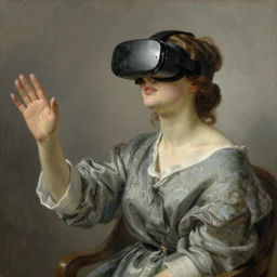 female wearing vr headset art by william adolphe bouguereau