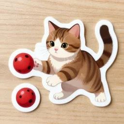 a cat playing with a red ball, die - cut sticker, high quality