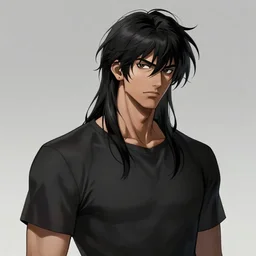 anime portrait of a cyborg man by greg rutkowski, he is about 3 0 years old, indian, very tall and slender, messy long black hair, he is wearing a black t - shirt, highly detailed portrait, digital painting, artstation, concept art, smooth, sharp foccus ilustration, artstation hq